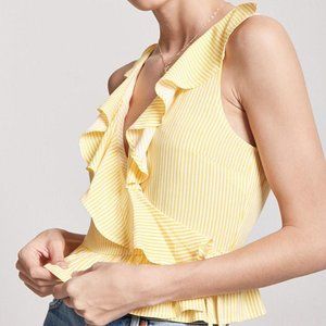 NWT - Yellow and Ivory Pinstripe Wrap Top - Medium